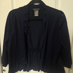 INC International Concepts Open Ruffled Navy Blue Shrug